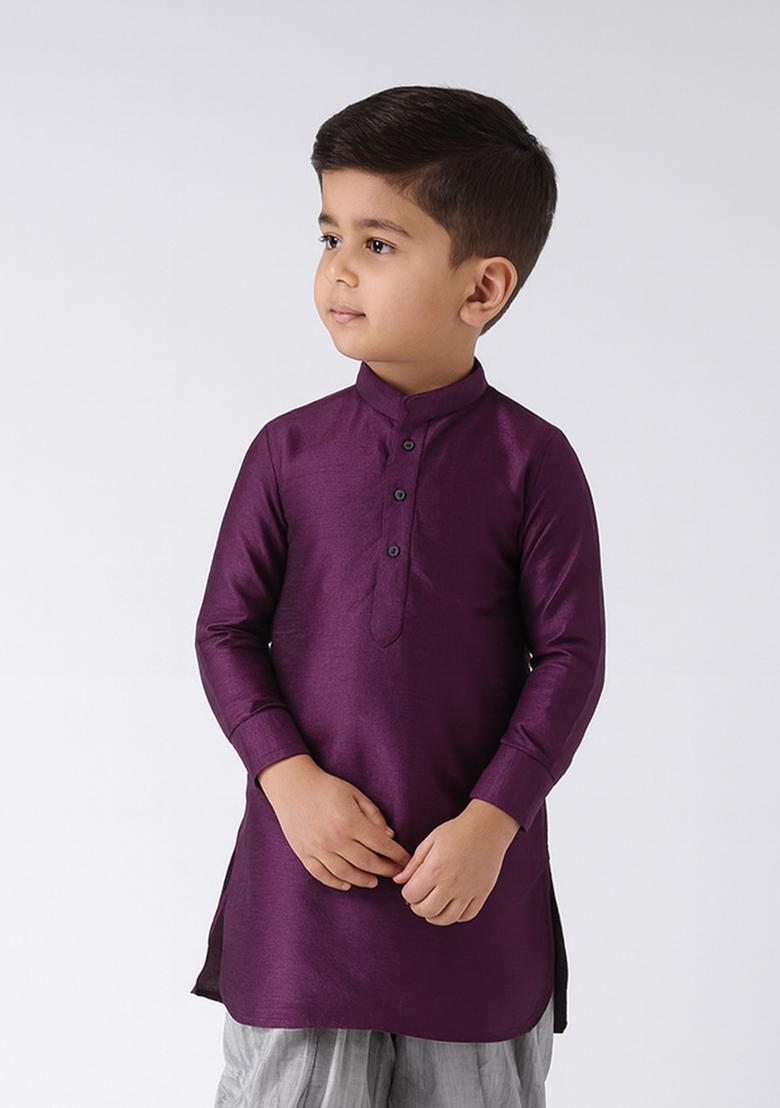 Purple Plain Silk Kurta For Boys - Indya