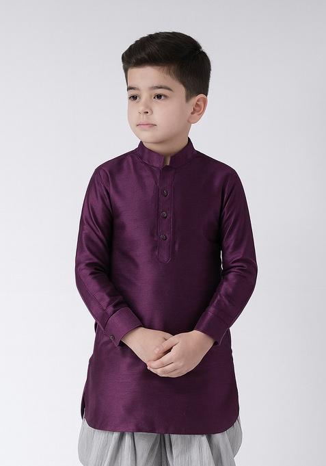 Purple Plain Silk Kurta For Boys