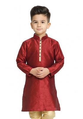 Maroon Plain Silk Kurta For Boys