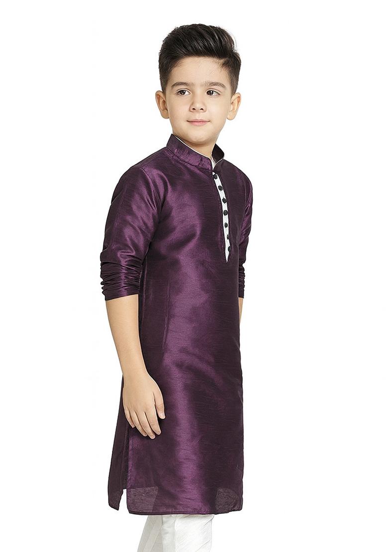 Purple Plain Silk Kurta For Boys - Indya