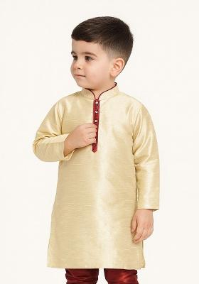 Fawn Plain Silk Kurta For Boys