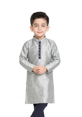 Grey Plain Silk Kurta For Boys