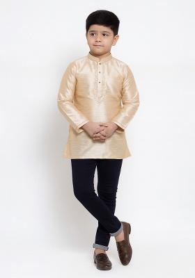 Fawn Embroidery Silk Kurta For Boys