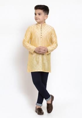 Lemon Brocade Cotton Kurta For Boys
