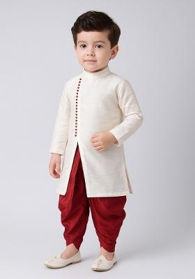 White Plain Silk Angrakha With Bottom For Boys