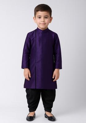 Violet Plain Silk Angrakha With Bottom For Boys