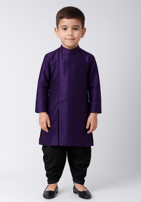 Violet Plain Silk Angrakha With Bottom For Boys