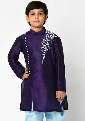 Violet Embroidery Silk Kurta For Boys