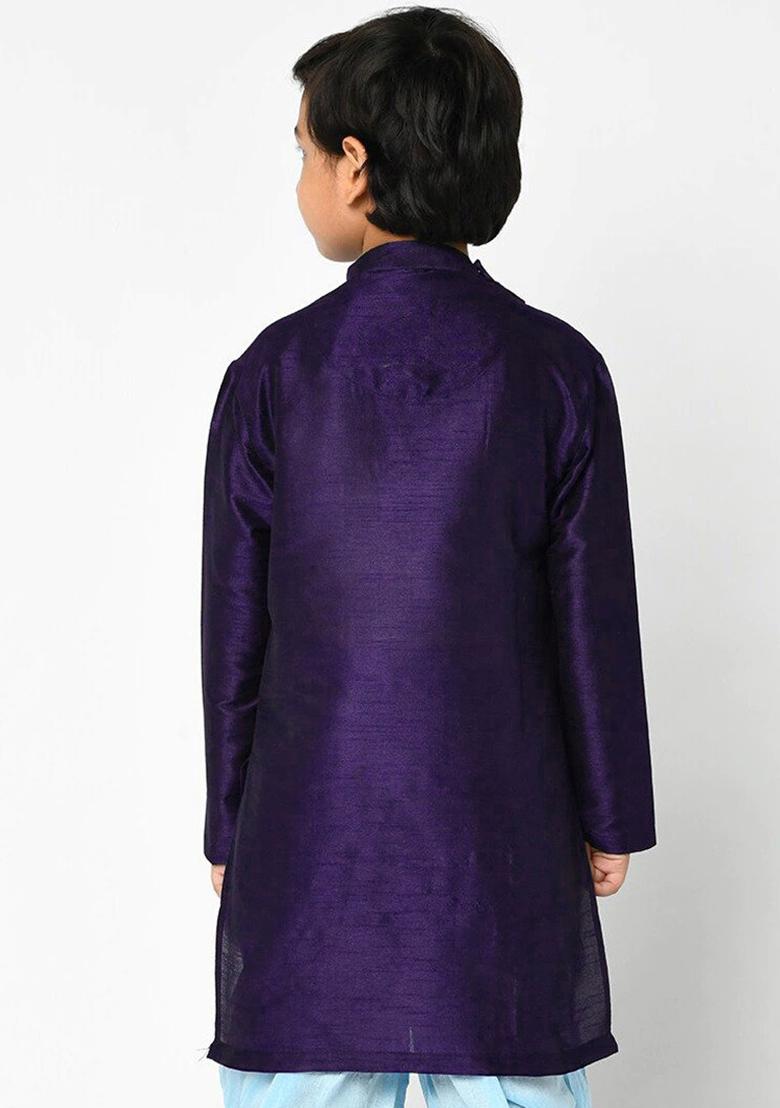 Violet Embroidery Silk Kurta For Boys - Indya