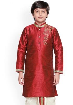 Maroon Embroidery Silk Kurta For Boys
