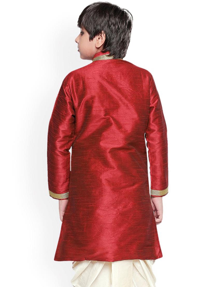 Maroon Embroidery Silk Kurta For Boys - Indya