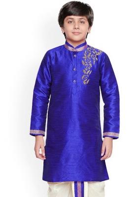 Royal Blue Embroidery Silk Kurta For Boys