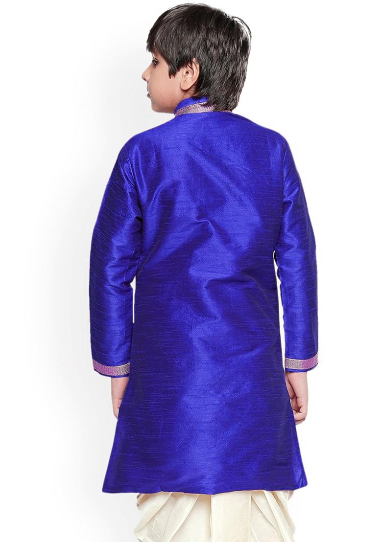 Royal Blue Embroidery Silk Kurta For Boys - Indya