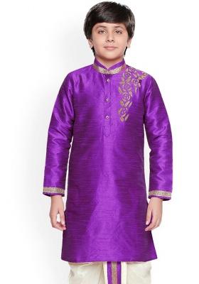 Violet Embroidery Silk Kurta For Boys