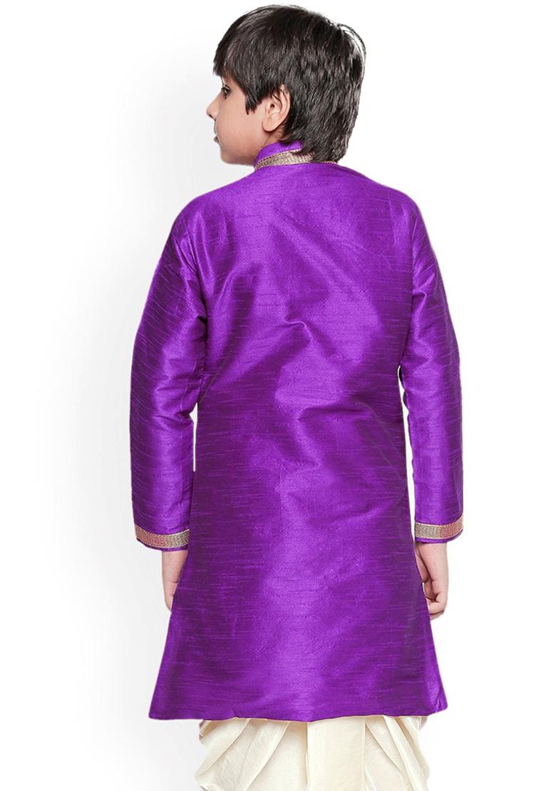Violet Embroidery Silk Kurta For Boys - Indya