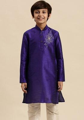 Royal Blue Embroidery Silk Kurta For Boys