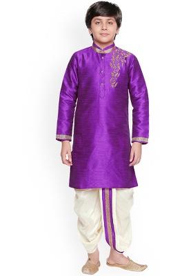 Violet Embroidery Silk Kurta With Bottom For Boys