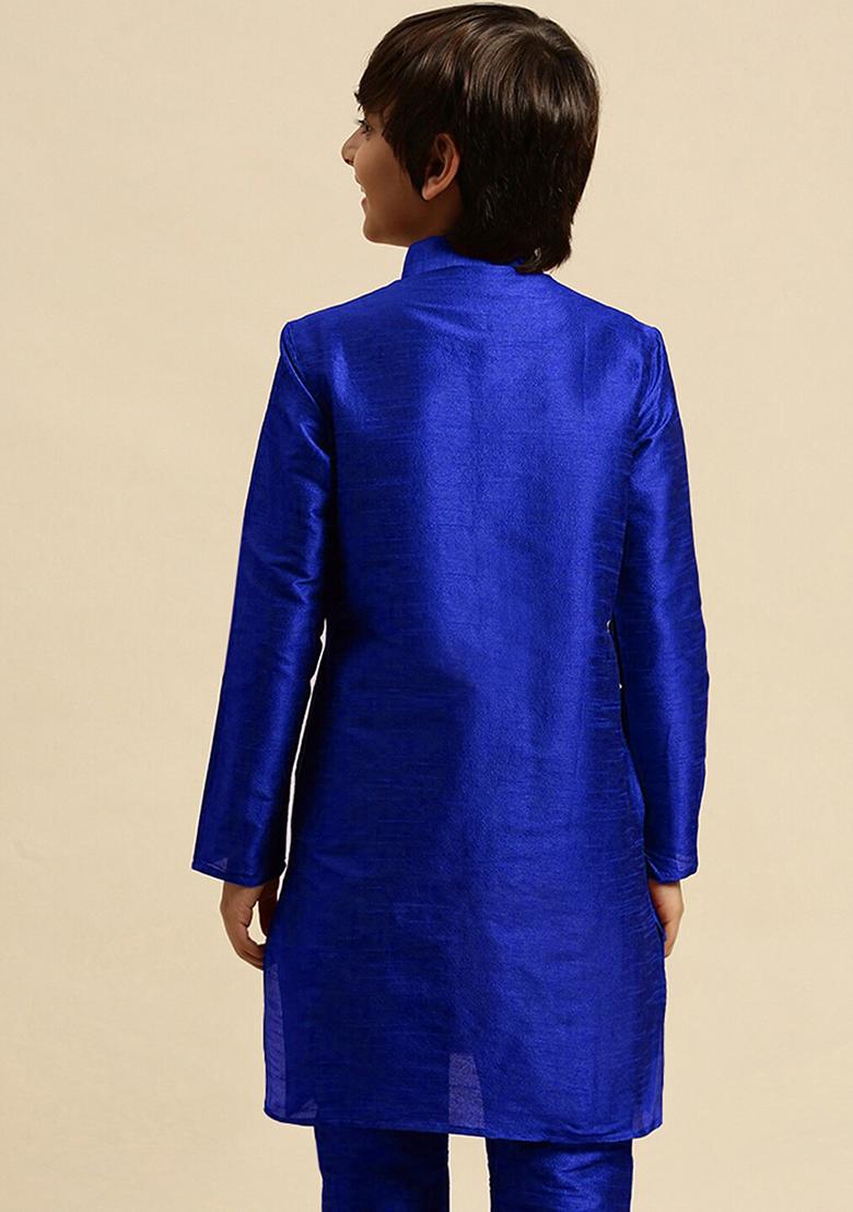 Maroon Embroidery Silk Kurta With Bottom For Boys - Indya