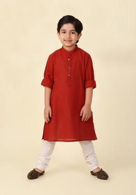 Maroon Plain Cotton Kurta For Boys
