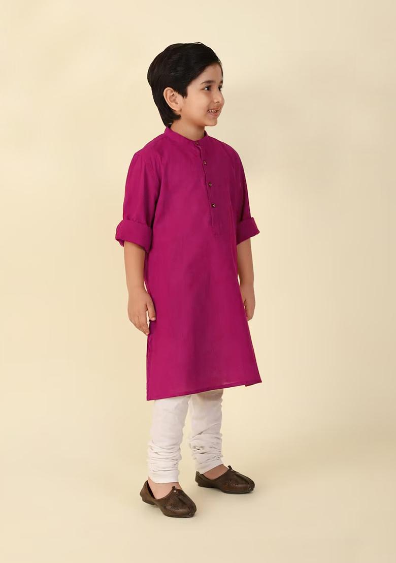 Magenta Plain Cotton Kurta For Boys - Indya