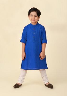 Royal Blue Plain Cotton Kurta For Boys