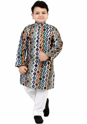 Multicolor Printed Cotton Kurta Set For Boys