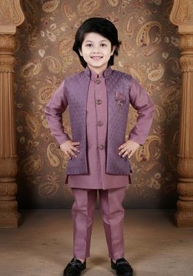 Purple Jacquard Jacquard Sherwani Set For Boys