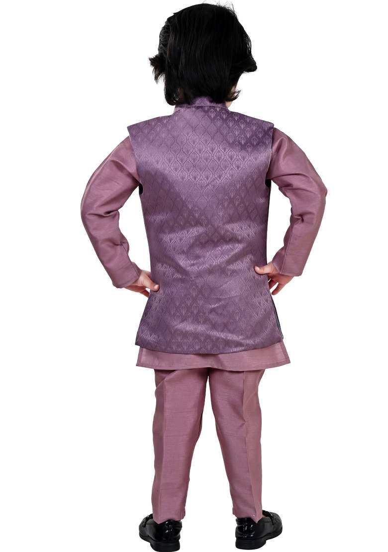 Purple Jacquard Jacquard Sherwani Set For Boys - Indya