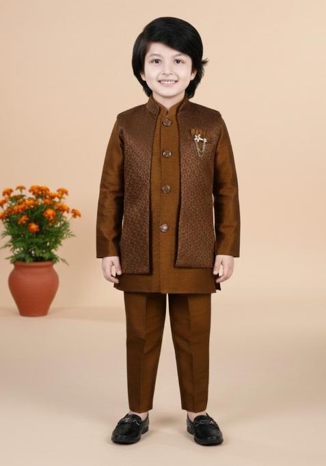 Copper Jacquard Jacquard Sherwani Set For Boys — view on Indya