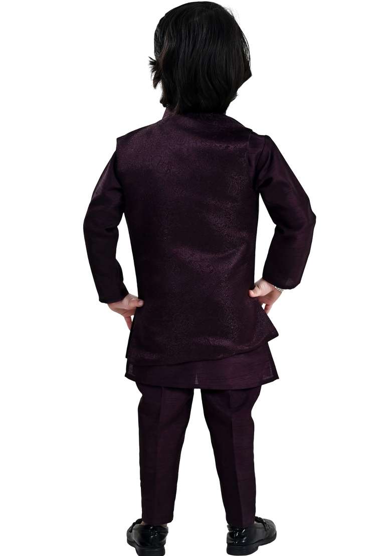 Wine Jacquard Jacquard Sherwani Set For Boys - Indya