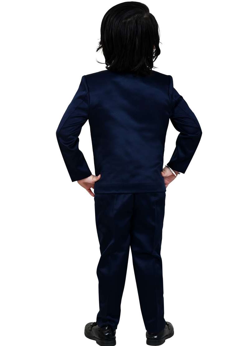 Blue Solid Polyster Jodhpuri Suit For Boys - Indya