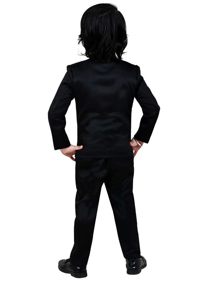 Black Solid Polyster Jodhpuri Suit For Boys - Indya