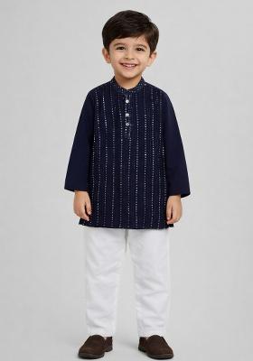Navy Blue Embellished Georgette Boys Kurta Set