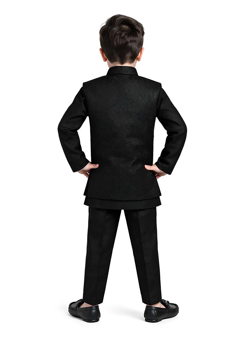 Black Jacquard Jacquard Sherwani For Boys - Indya