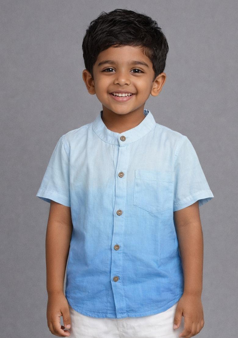 Blue Tie And Dye Rayon Shirt For Boys - Indya