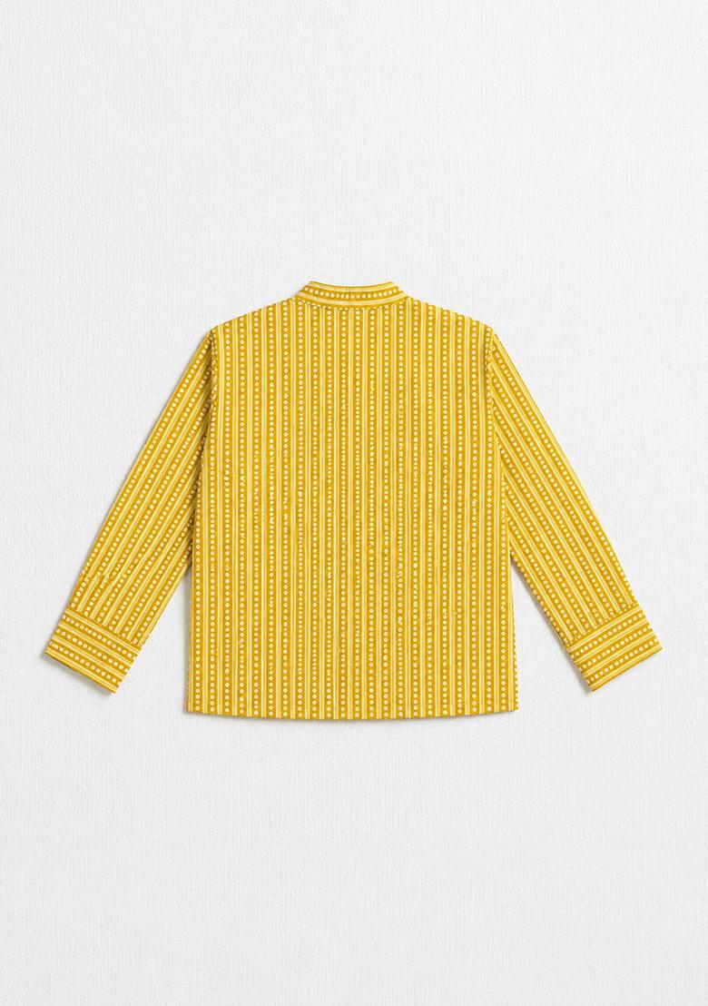 Mustard Stripes Cotton Kurta For Boys - Indya