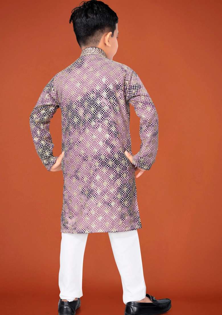 Purple Embroidered Viscose Kurta Pyjama For Boys - Indya
