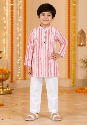 Peach Printed Cotton Ethnic Set For Boys