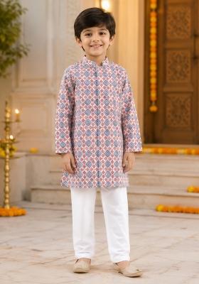 Multicolor Printed Polyester Ethnic Set For Boys