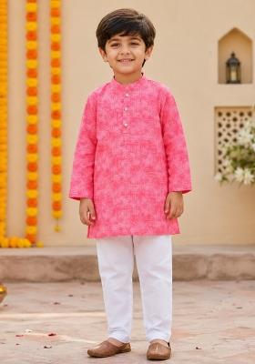 Pink Printed Polyester Ethnic Set For Boys