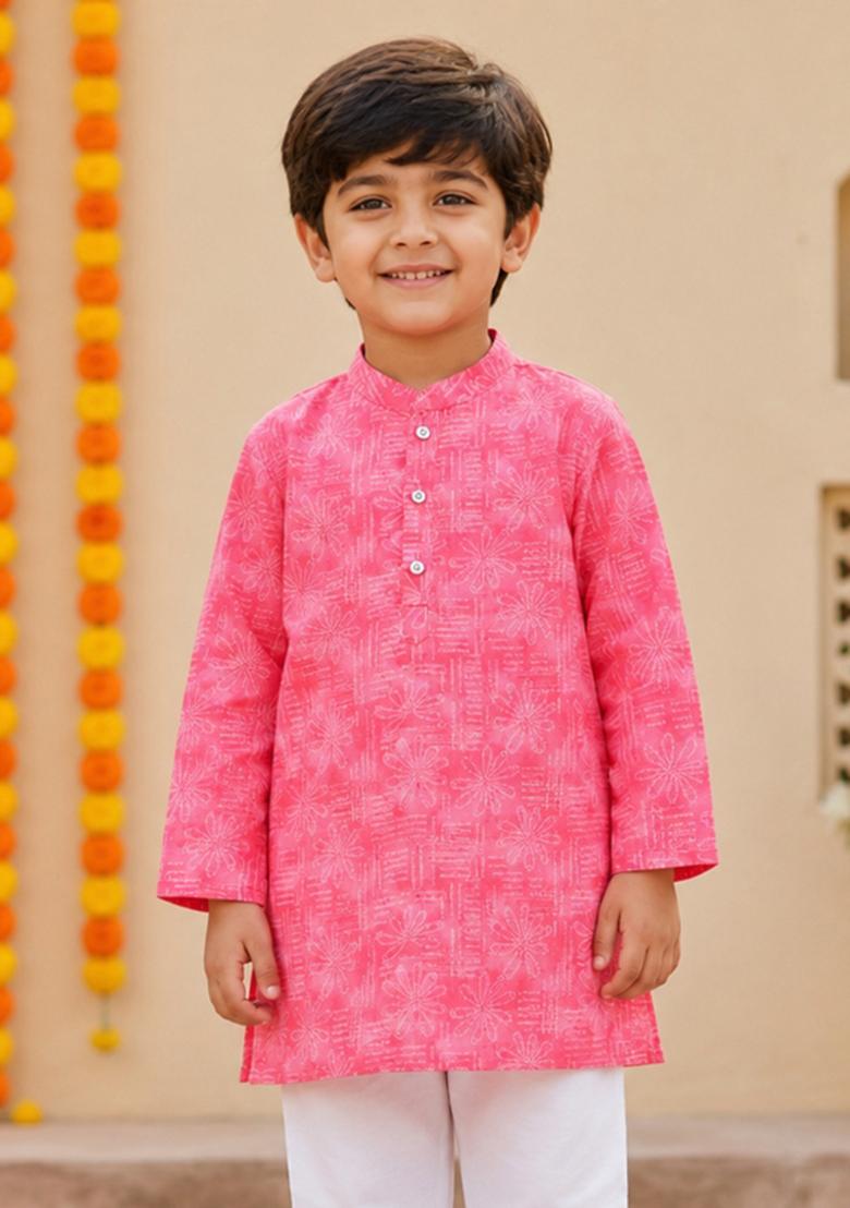 Pink Printed Polyester Ethnic Set For Boys - Indya