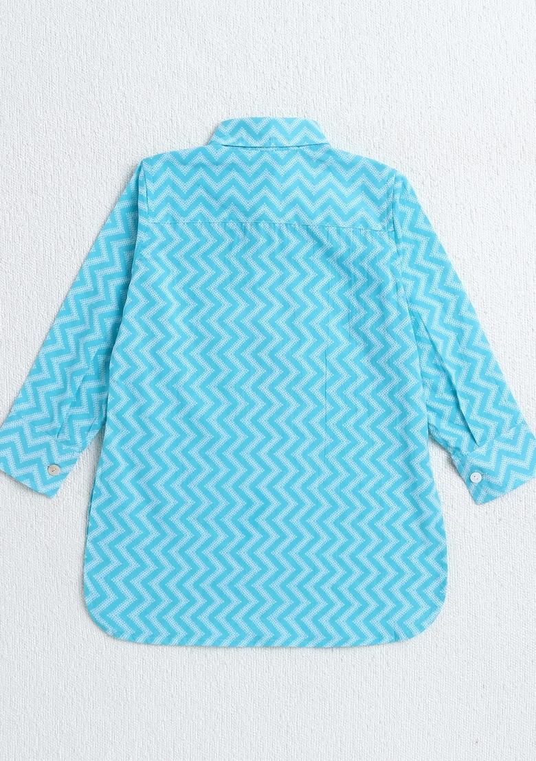 Blue Printed Cotton Ethnic Set For Boys - Indya
