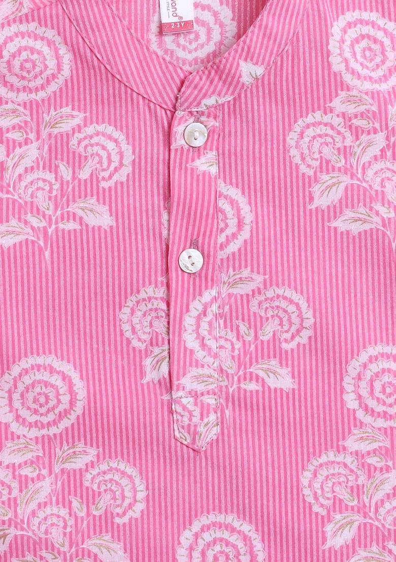 Pink Printed Cotton Ethnic Set For Boys - Indya
