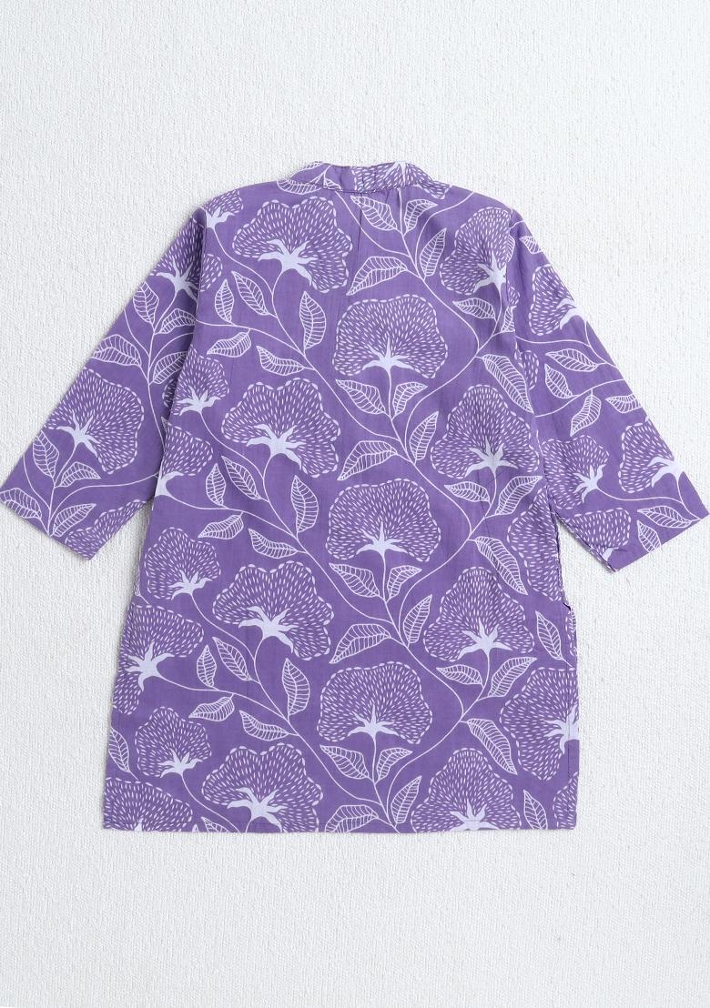 Lavender Printed Cotton Ethnic Set For Boys - Indya