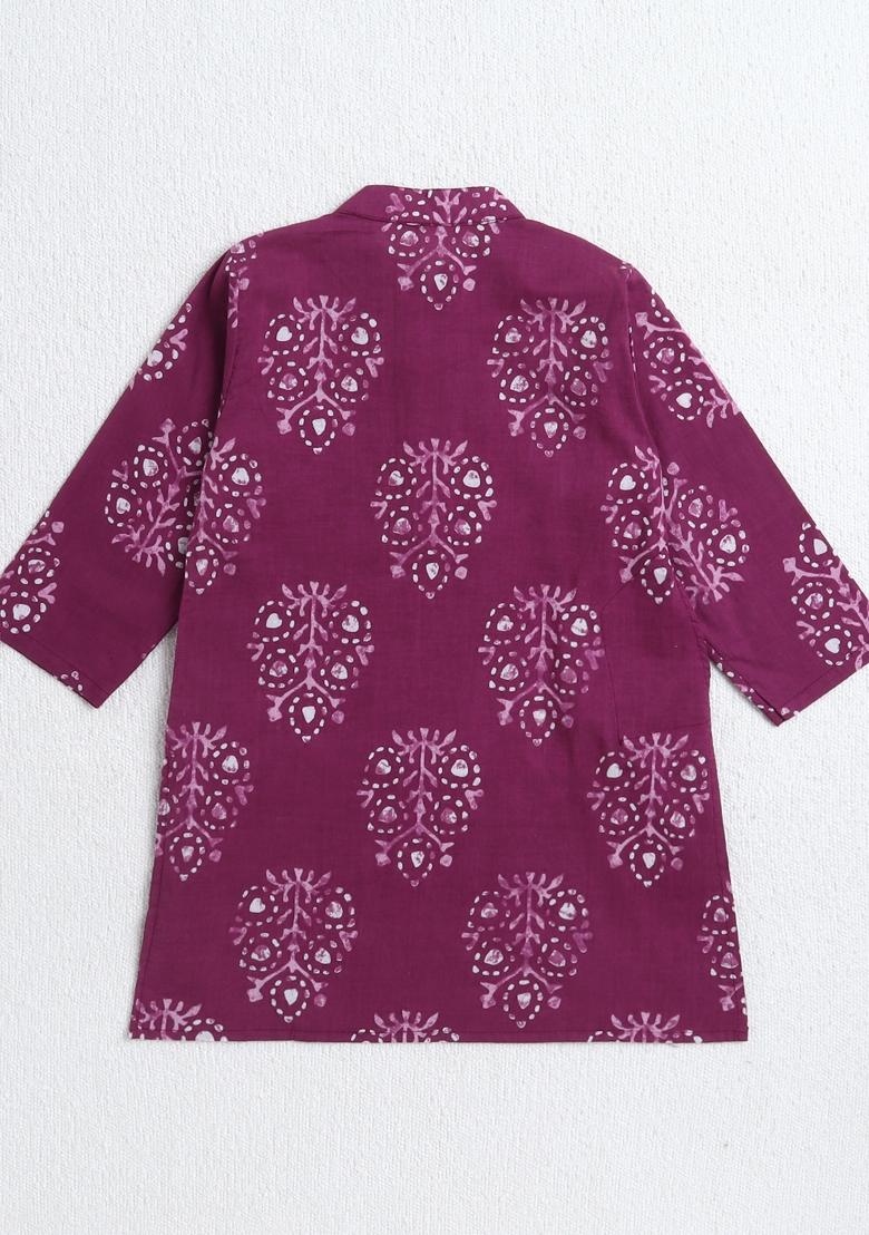 Wine Printed Cotton Ethnic Set For Boys - Indya