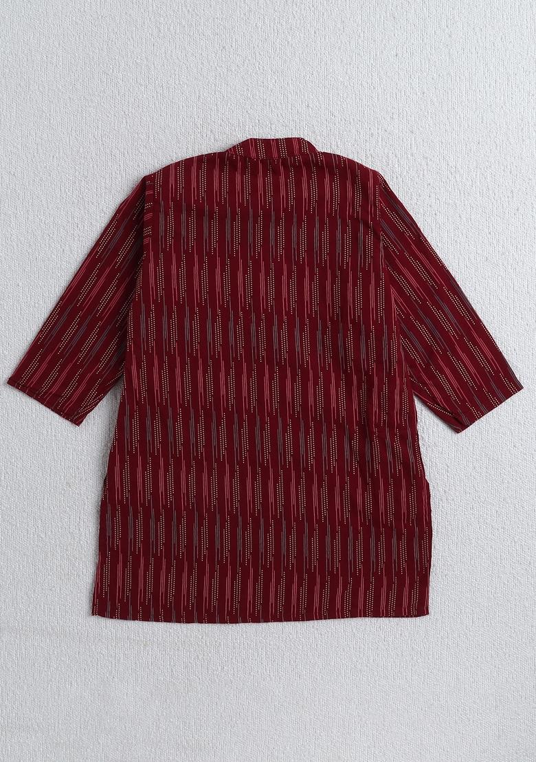 Maroon Printed Cotton Ethnic Set For Boys - Indya