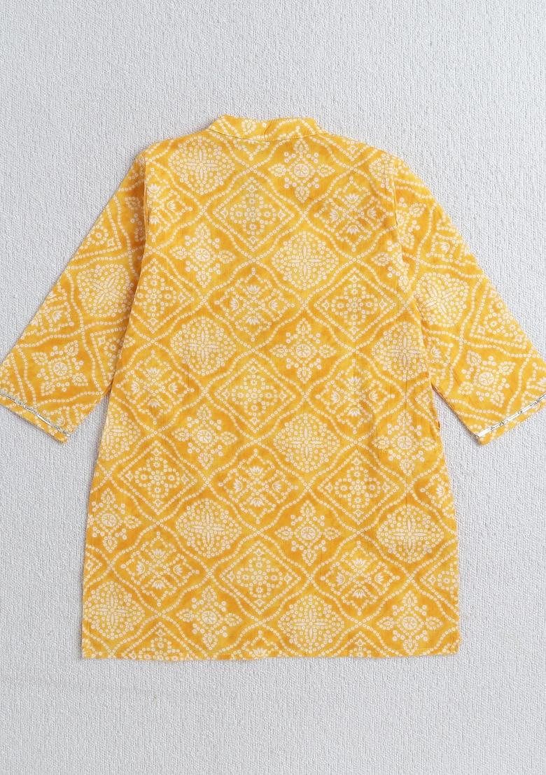 Yellow Printed Cotton Ethnic Set For Boys - Indya