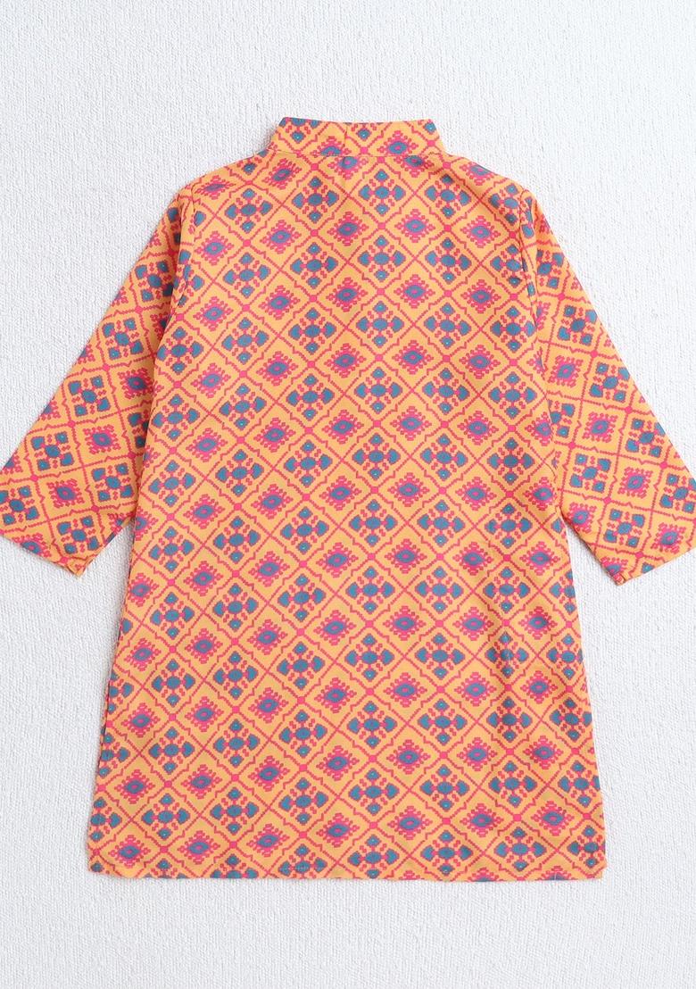 Yellow Printed Polyester Ethnic Set For Boys - Indya