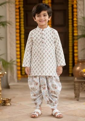 Green Printed Cotton Ethnic Set For Boys