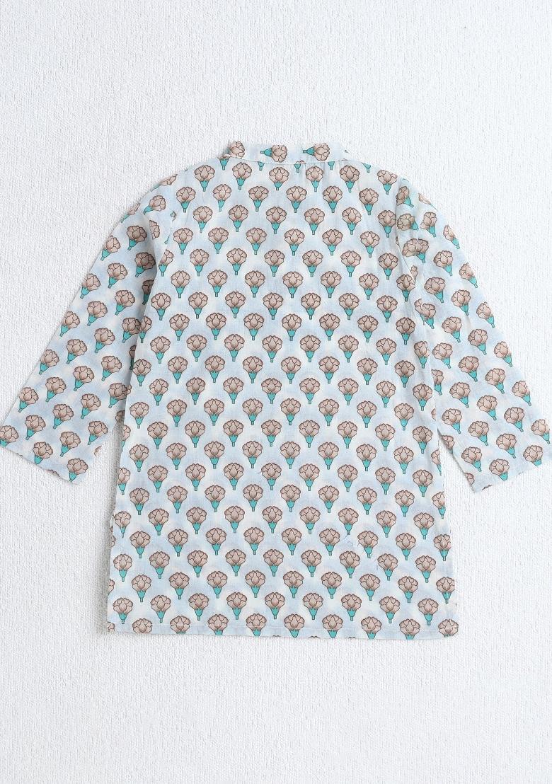 Green Printed Cotton Ethnic Set For Boys - Indya